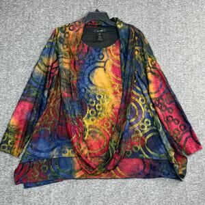 Ali Miles Top Medium Tie Dye Burn Out Multi-Color Ladies Blouse Matching Scarf
